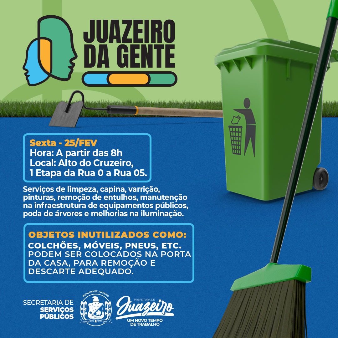 Juazeiro da Gente: Prefeitura leva mutirão de serviços públicos para o bairro Alto do Cruzeiro nesta sexta-feira