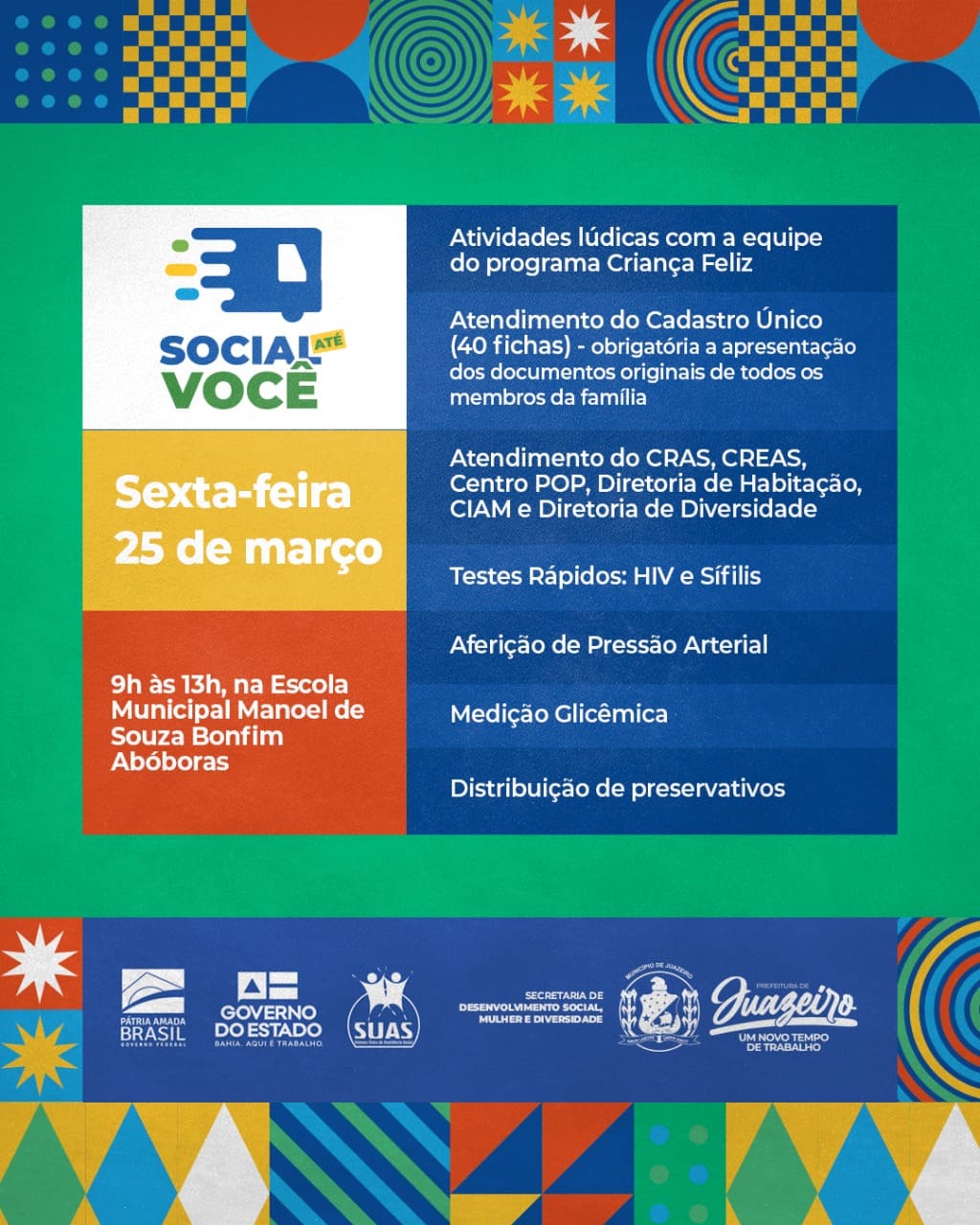 ‘Social até Você’: distrito de Abóbora vai receber serviços de cidadania e saúde oferecidos pela Prefeitura de Juazeiro nesta sexta-feira