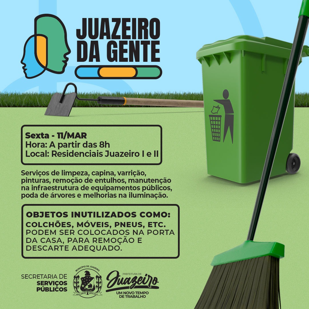 Residenciais Juazeiro I e II receberão mutirão de limpeza e melhorias estruturantes nesta sexta