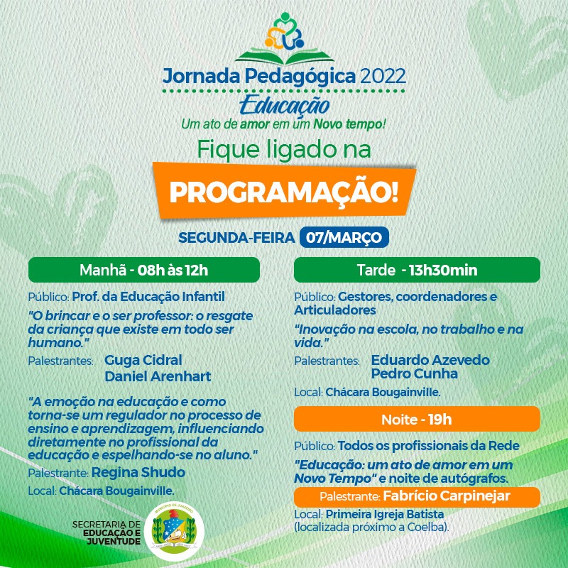 Jornada Pedagógica 2022: programação continua nesta segunda-feira e palestra magna com Fabrício Carpinejar acontecerá à noite