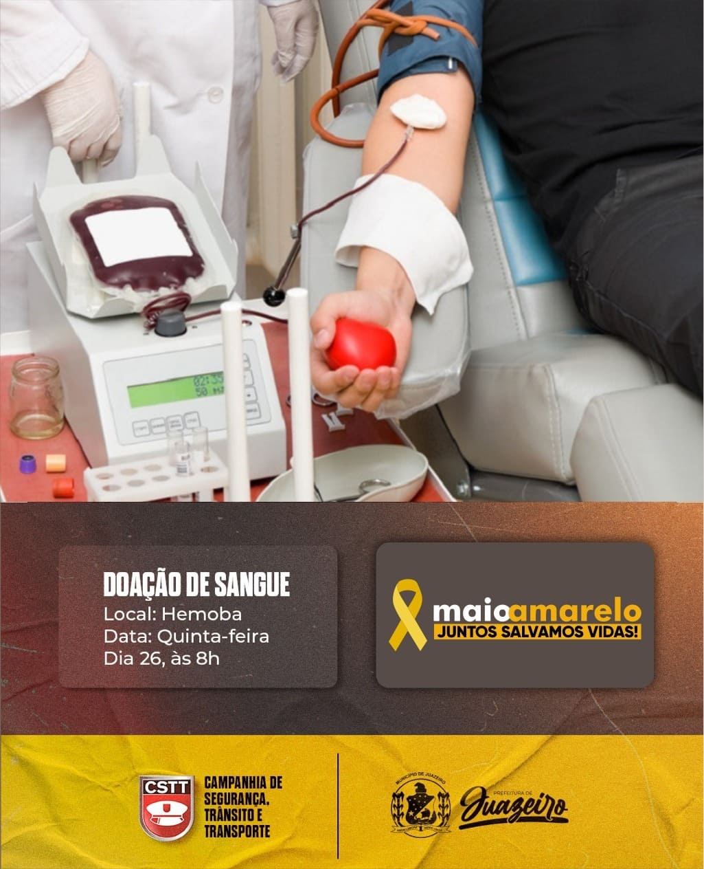 Prefeitura de Juazeiro encerra ‘Maio Amarelo’ com doação de sangue nesta quinta-feira