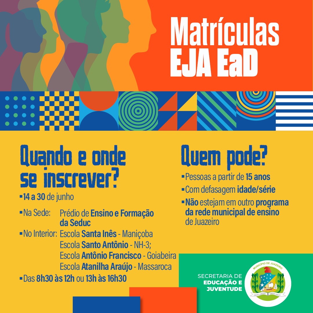 Prefeitura de Juazeiro encerra nesta quinta-feira o período de matrículas para a modalidade de ensino ‘EJA EaD’