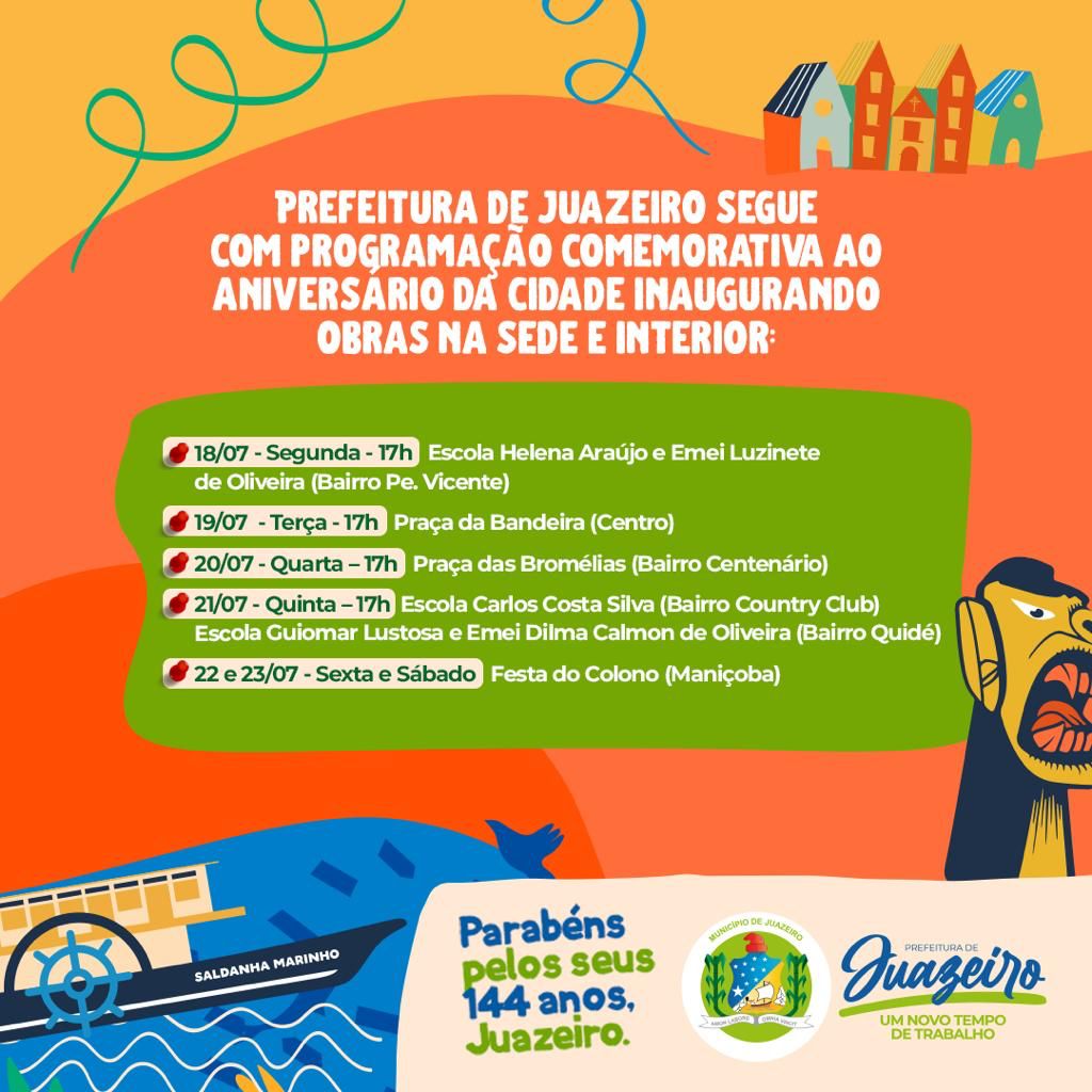 Prefeitura de Juazeiro segue com programação comemorativa ao aniversário da cidade inaugurando obras na sede e interior