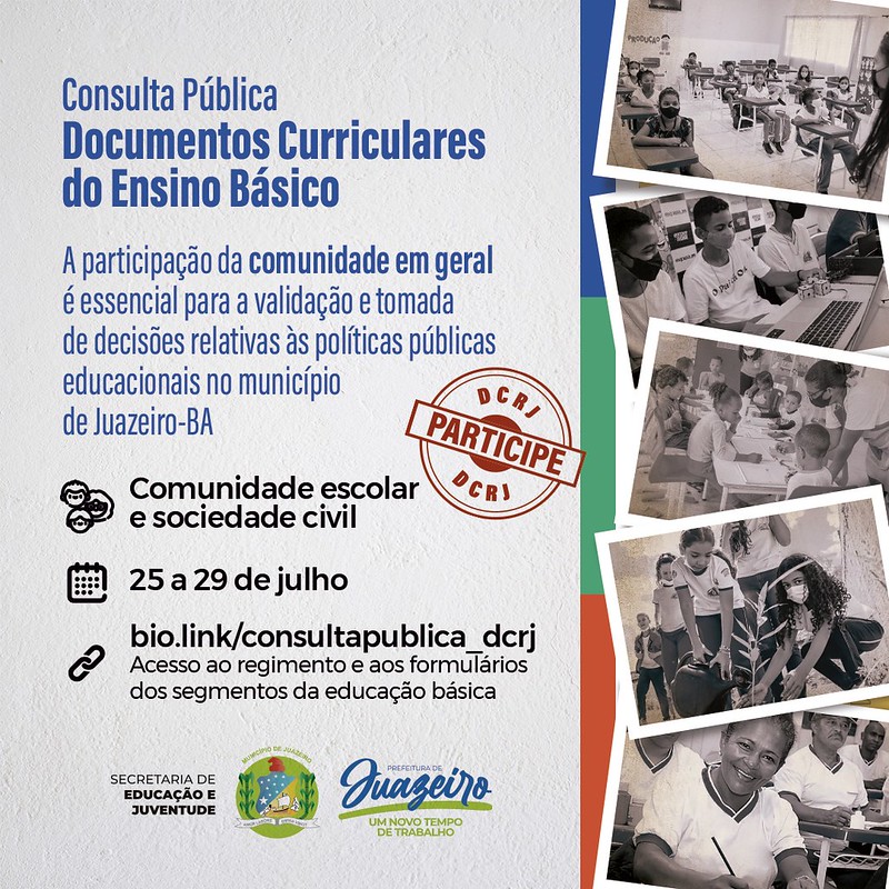 Já está disponível e segue até dia 29 a Consulta Pública para construção do novo currículo escolar da rede municipal de ensino
