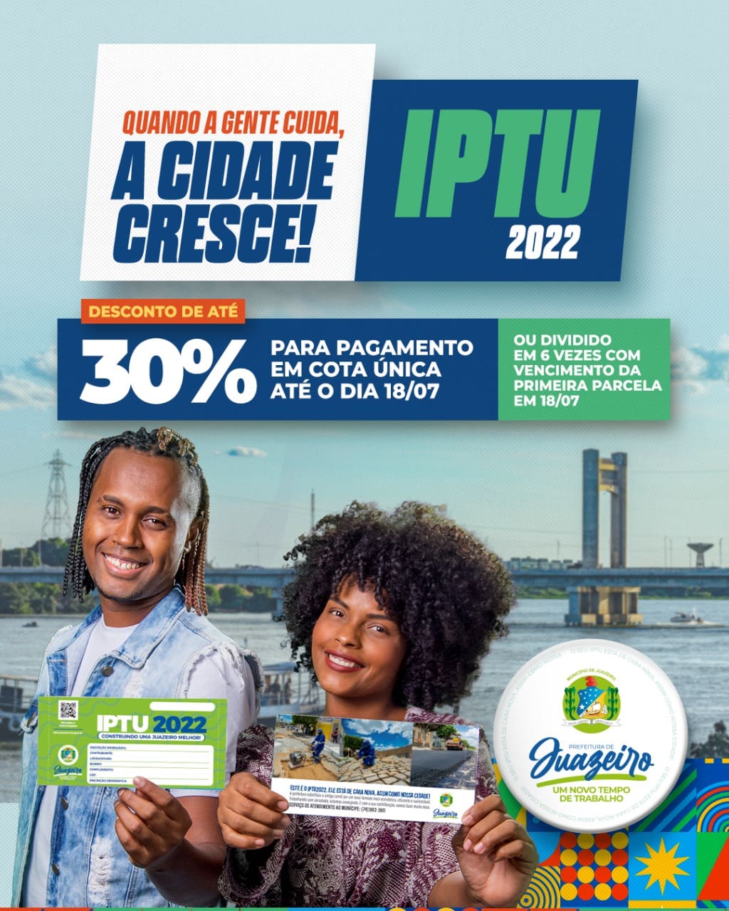 Prazo para pagamento em cota única do IPTU 2022 em Juazeiro termina no próximo dia 18 de julho