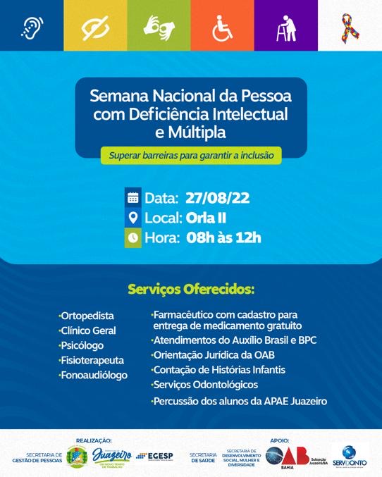 Programação especial da Semana Nacional da Pessoa com Deficiência Intelectual e Múltipla movimentará manhã deste sábado na Orla II de Juazeiro