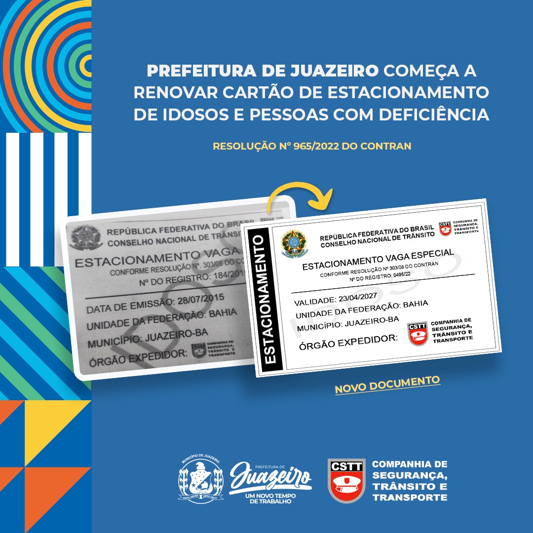 Prefeitura de Juazeiro começa a renovar cartão de estacionamento de idosos e pessoas com deficiência