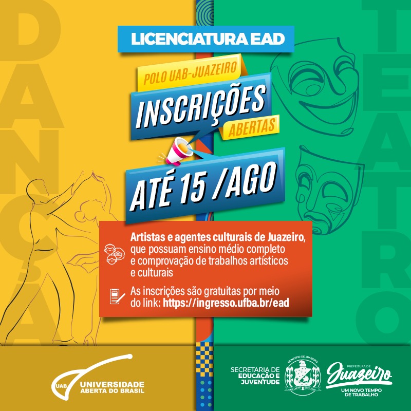 Inscrições para licenciaturas em Dança e Teatro com vagas para o Polo UAB Juazeiro terminam na próxima segunda-feira