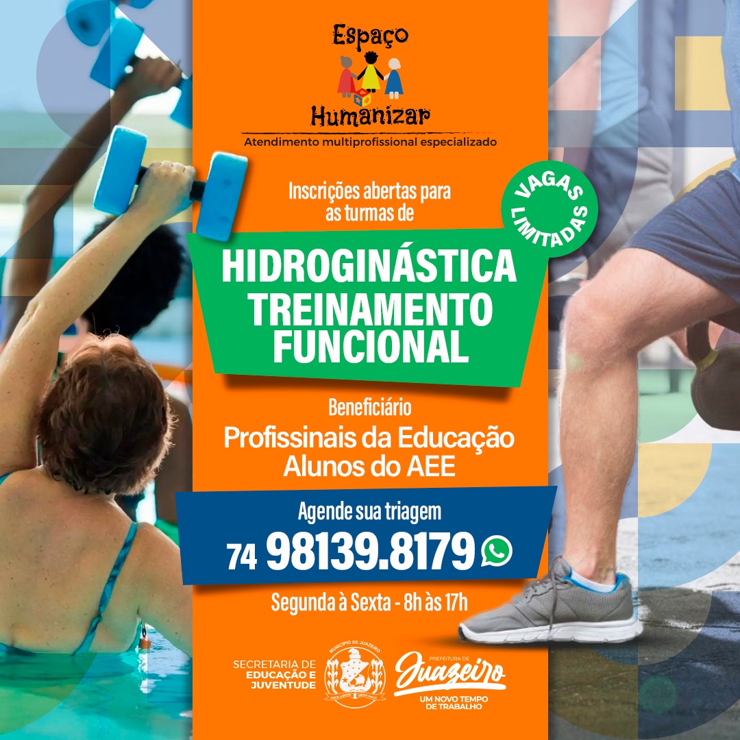 Prefeitura de Juazeiro abre inscrições para aulas de treinamento funcional e hidroginástica destinadas a alunos AEE e profissionais da Educação da rede municipal de ensino