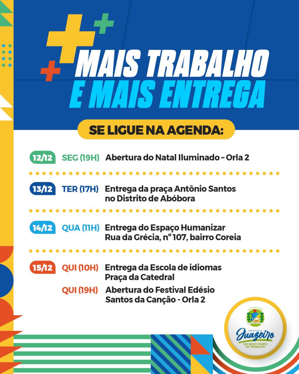 Prefeitura de Juazeiro anuncia programação de inaugurações e eventos para esta semana