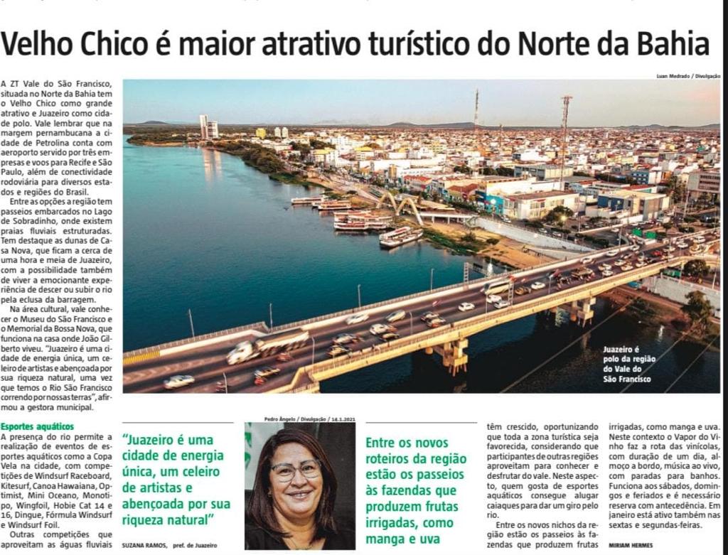 Turismo em Juazeiro é destaque no Jornal A Tarde e publicação destaca compromisso da gestão Suzana Ramos com setor