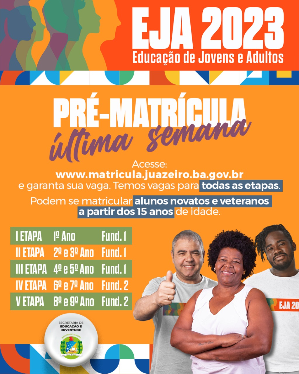 Pré-matrículas para Educação de Jovens e Adultos na rede municipal de Juazeiro encerram nesta sexta-feira