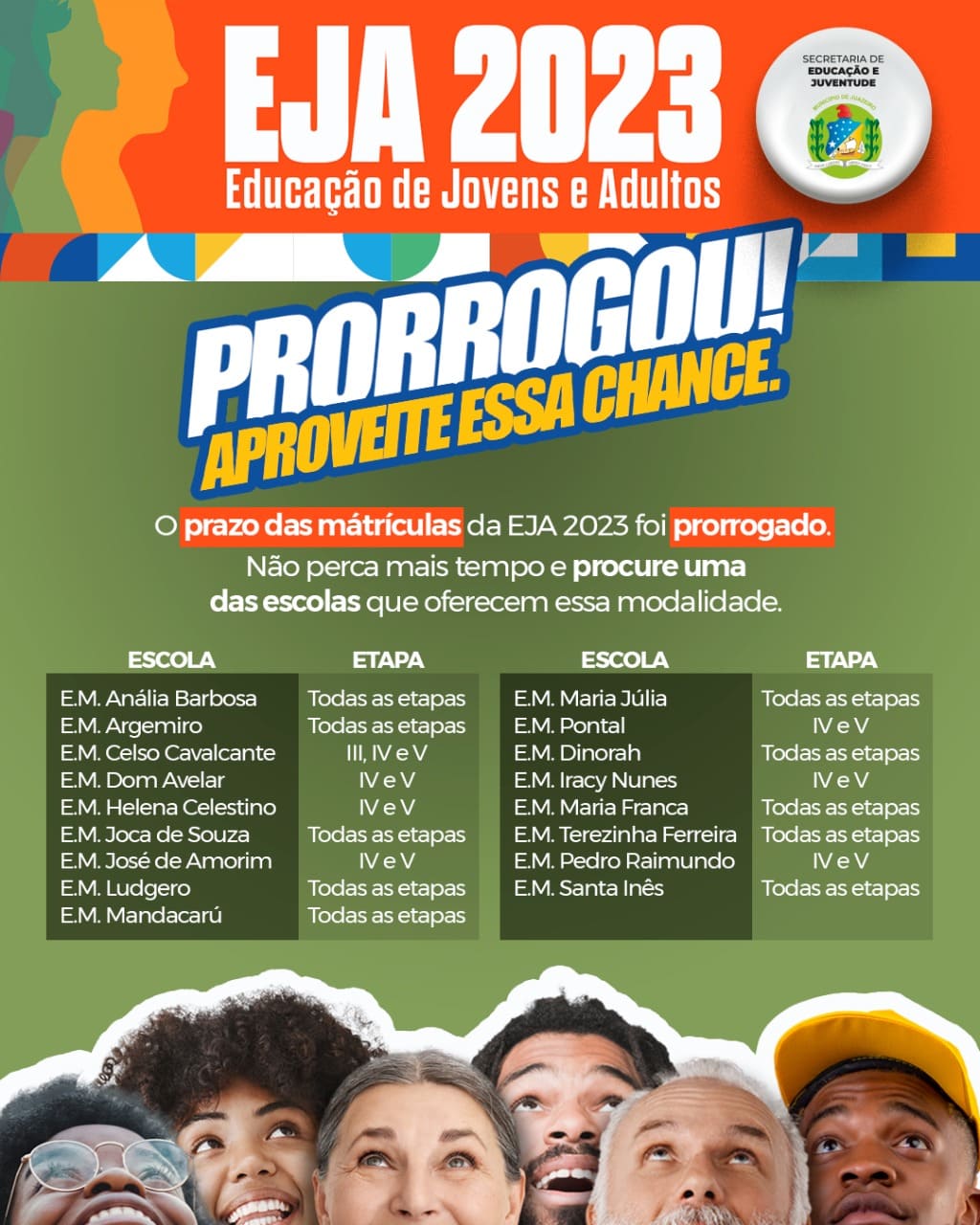 Mais uma oportunidade: Prefeitura de Juazeiro prorroga prazo de matrículas para EJA