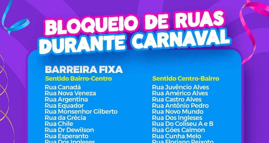 Prefeitura informa alterações no trânsito da região central de Juazeiro e esquema de transporte para o Carnaval