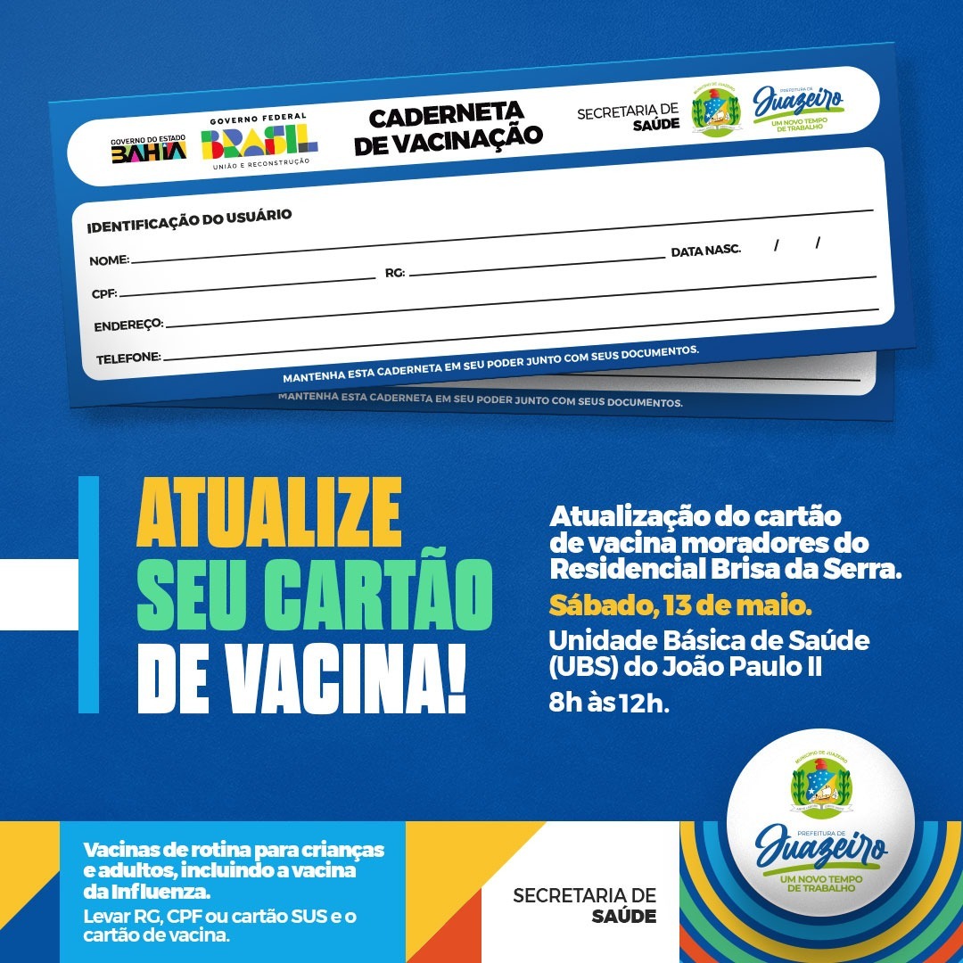 Prefeitura de Juazeiro convoca moradores do Residencial Brisa da Serra para atualizar o cartão de vacina