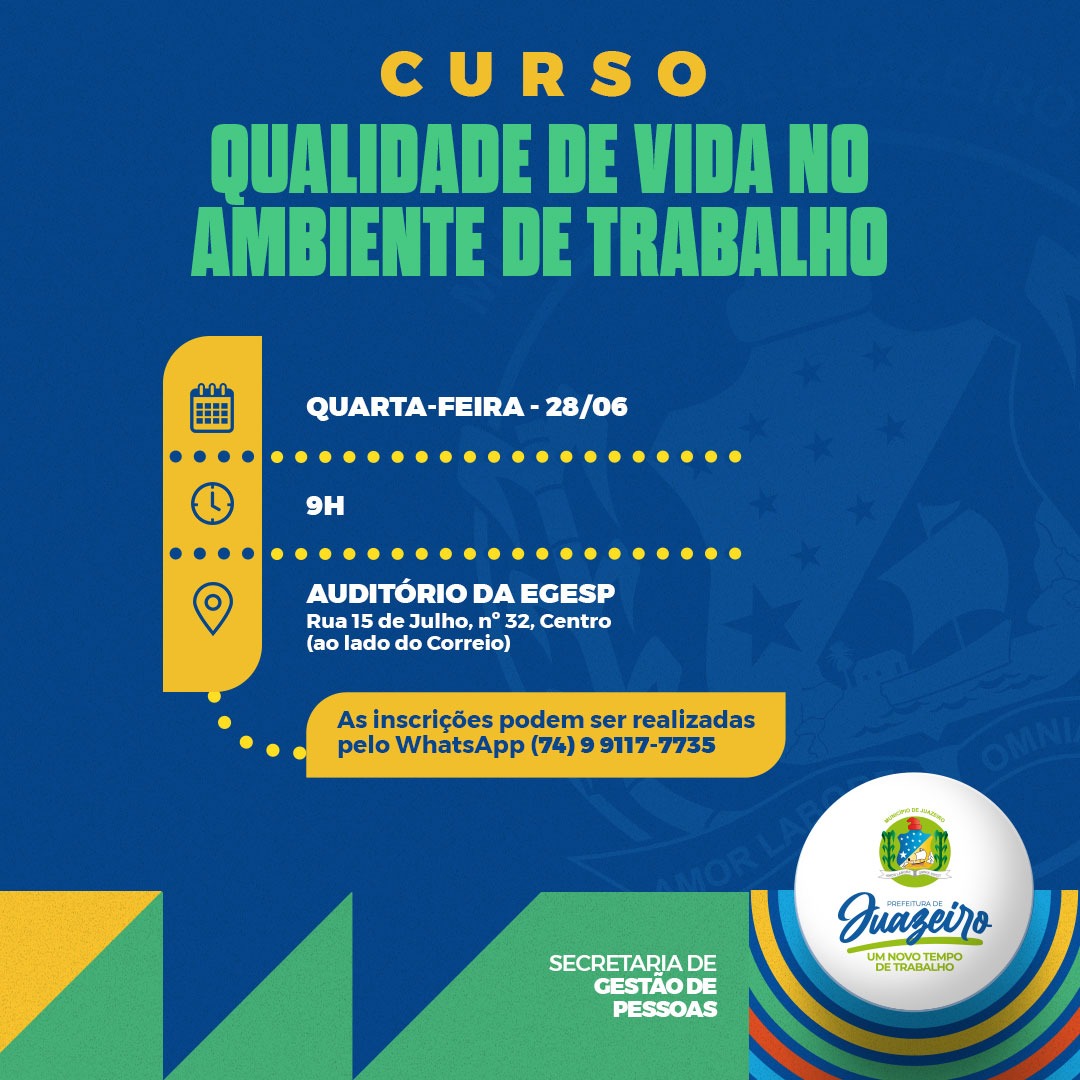 Prefeitura de Juazeiro abre inscrições para curso sobre qualidade de vida no ambiente de trabalho