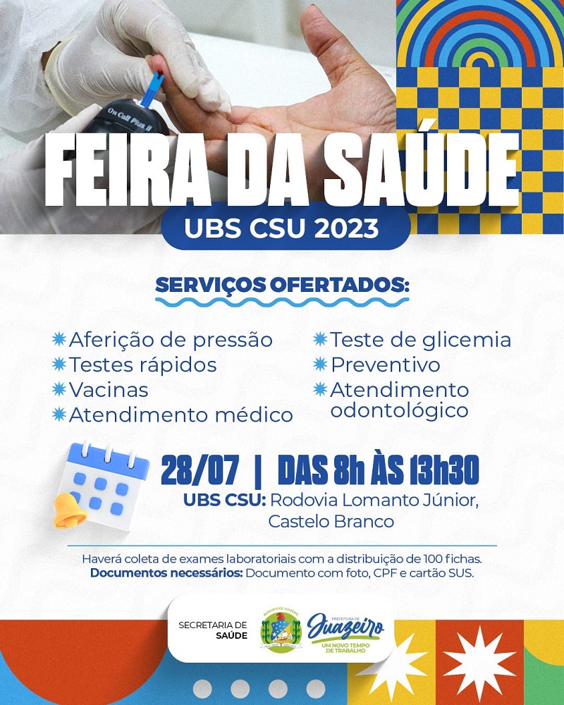 Mais serviços: Prefeitura de Juazeiro vai promover feira de saúde na Unidade Básica de Saúde do CSU