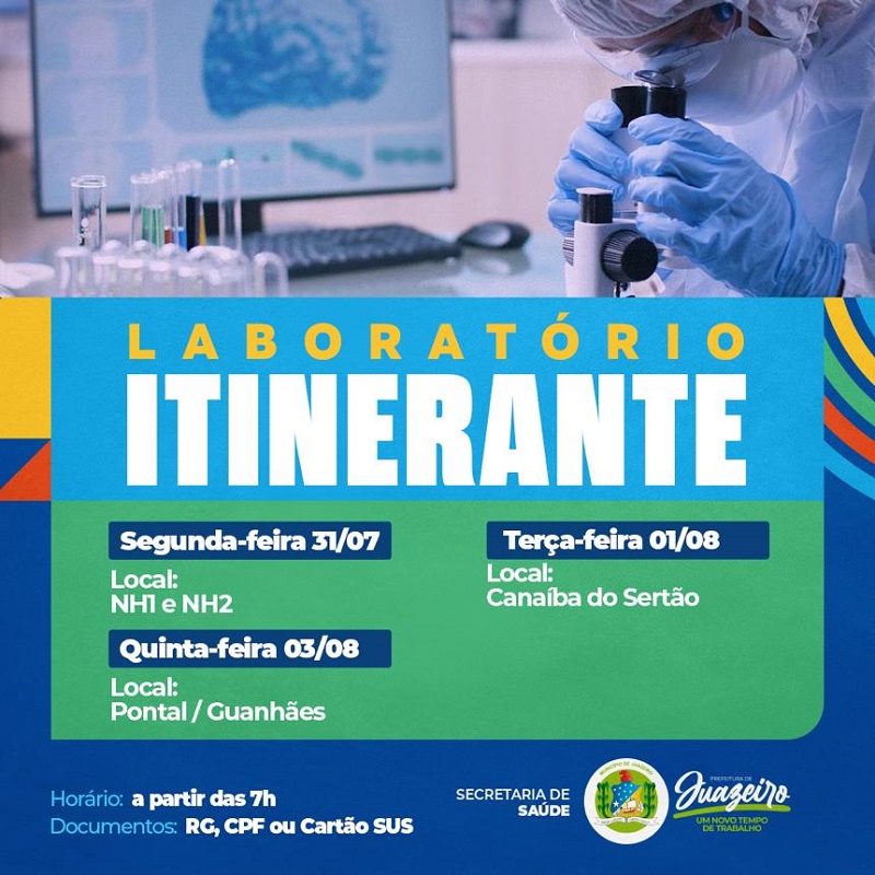 Laboratório Itinerante: Prefeitura de Juazeiro divulga cronograma de atendimento da próxima semana