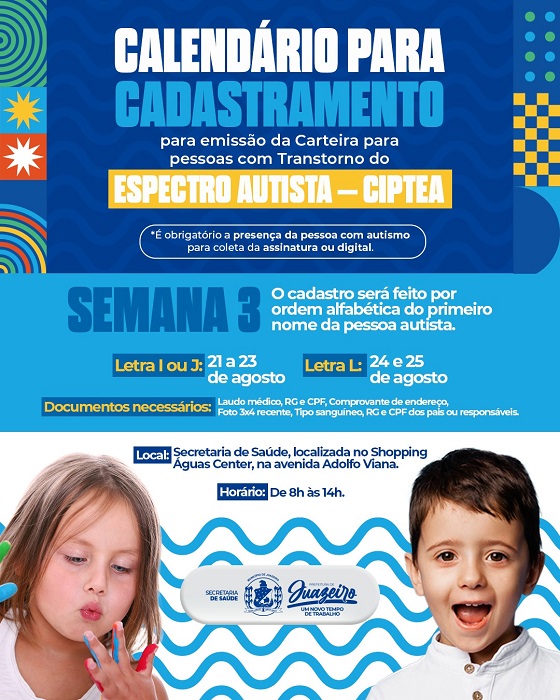 Prefeitura de Juazeiro divulga cronograma do cadastramento para emissão da Carteira de Identificação para autistas