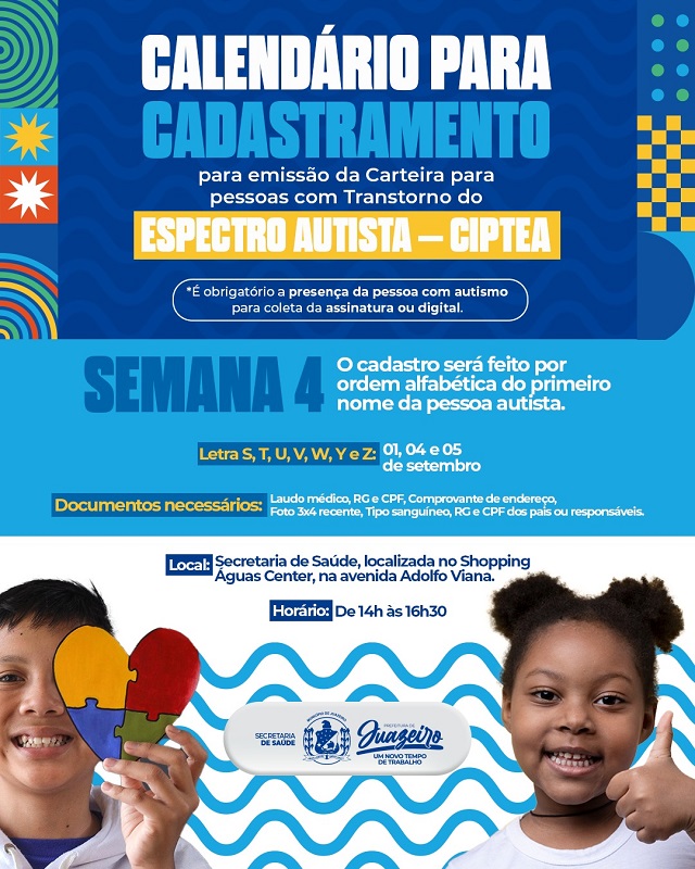 Prefeitura de Juazeiro comunica mudança no horário de atendimento do cadastro da Carteira de Identificação para Autistas   
