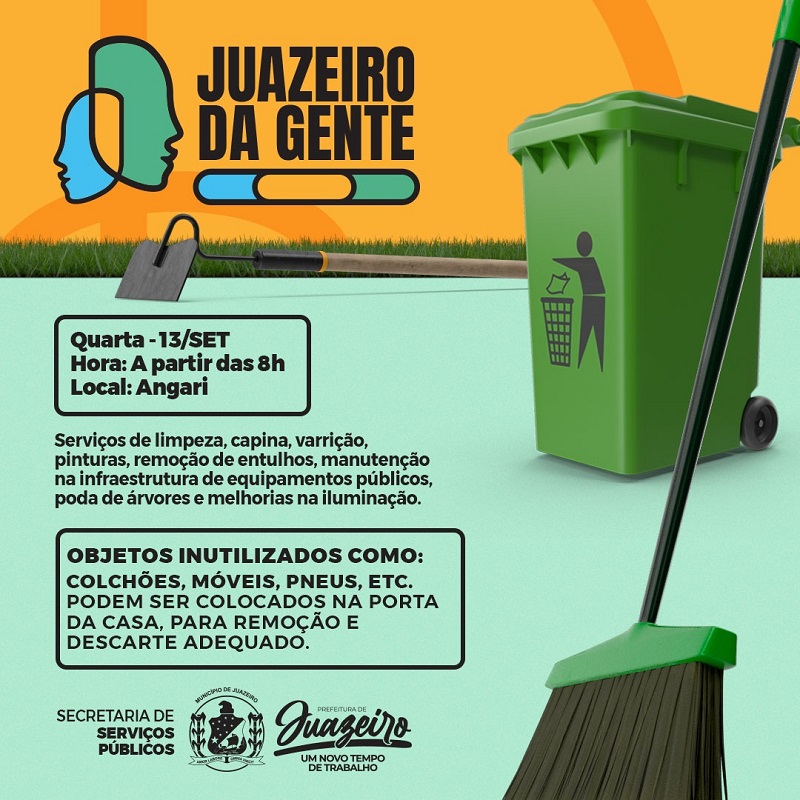 ‘Juazeiro da Gente’: Prefeitura leva mutirão de limpeza e serviços públicos ao bairro Angari nesta quarta (13)