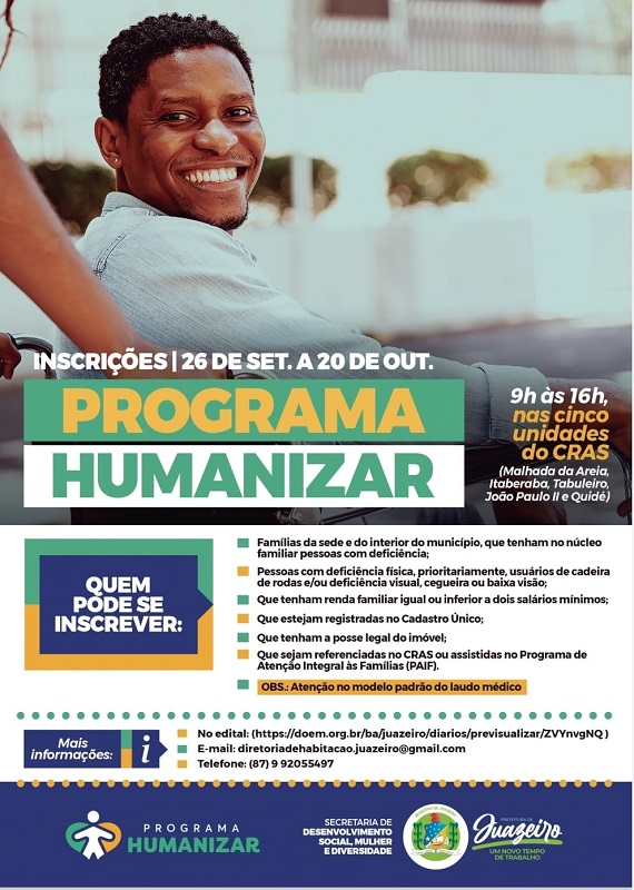 Programa Humanizar: Inscrições para reforma e/ou adaptação de casa para pessoa com deficiência começam nesta terça (26)