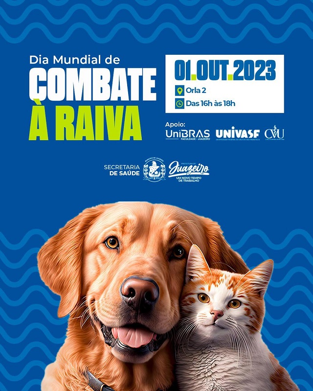 Dia de Combate à Raiva: Prefeitura de Juazeiro promove ação de vacinação antirrábica neste domingo (01), na Orla II