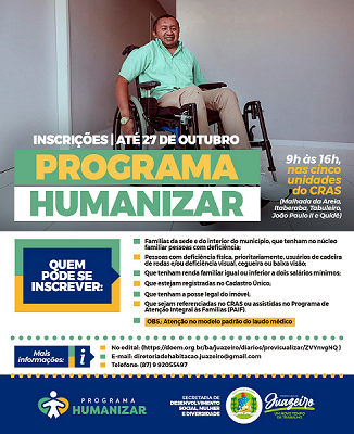 Termina amanhã o prazo para inscrições no Programa Humanizar da Prefeitura de Juazeiro
