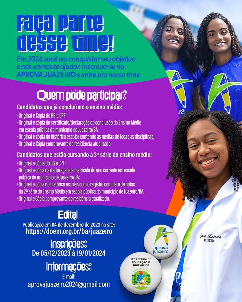 Prefeitura de Juazeiro segue com inscrições abertas para a edição 2024 do Aprova Juazeiro