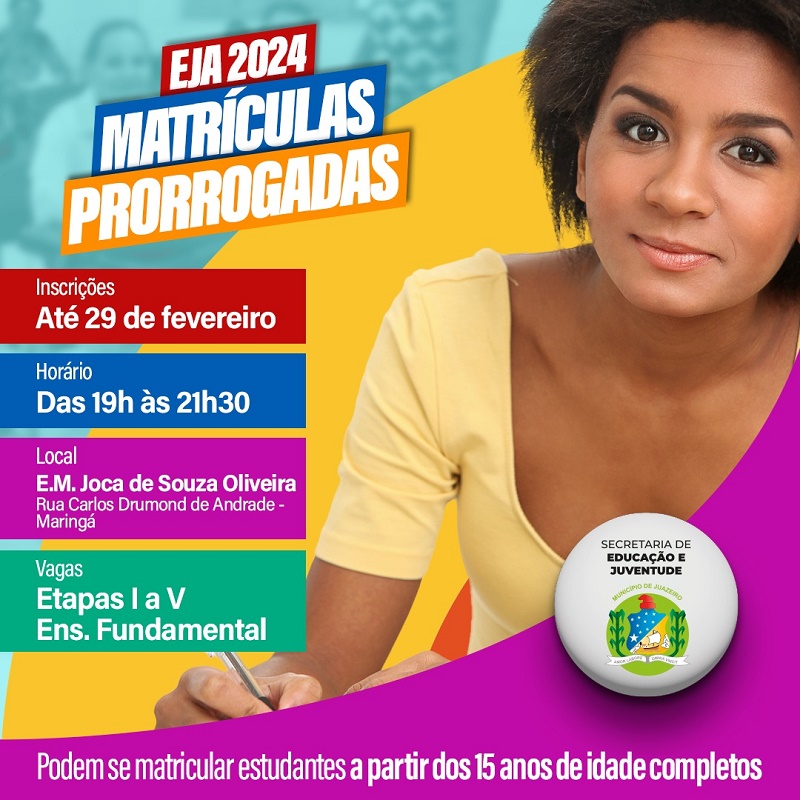 Mais oportunidade: Prefeitura de Juazeiro prorroga prazo de matrículas para EJA