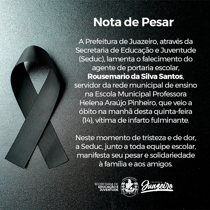Prefeitura de Juazeiro emite nota de pesar pelo falecimento de servidor da rede municipal de ensino