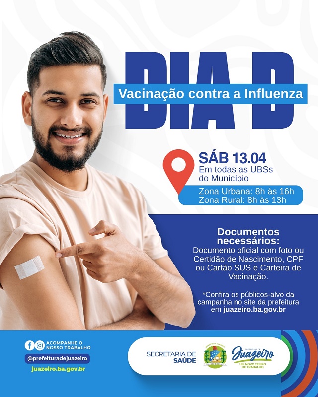 Dia D contra Influenza: UBSs de Juazeiro estarão funcionando nesse sábado (13) para imunizar a população contra gripe