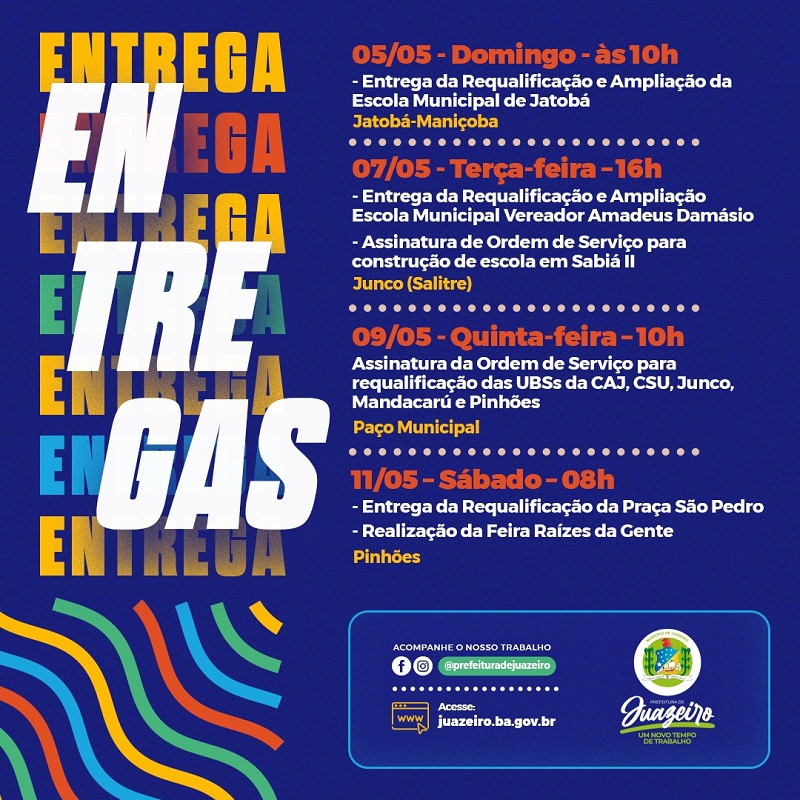 Praça, UBSs e escolas serão entregues pela gestão Suzana Ramos entre os dias 05 e 11 de maio