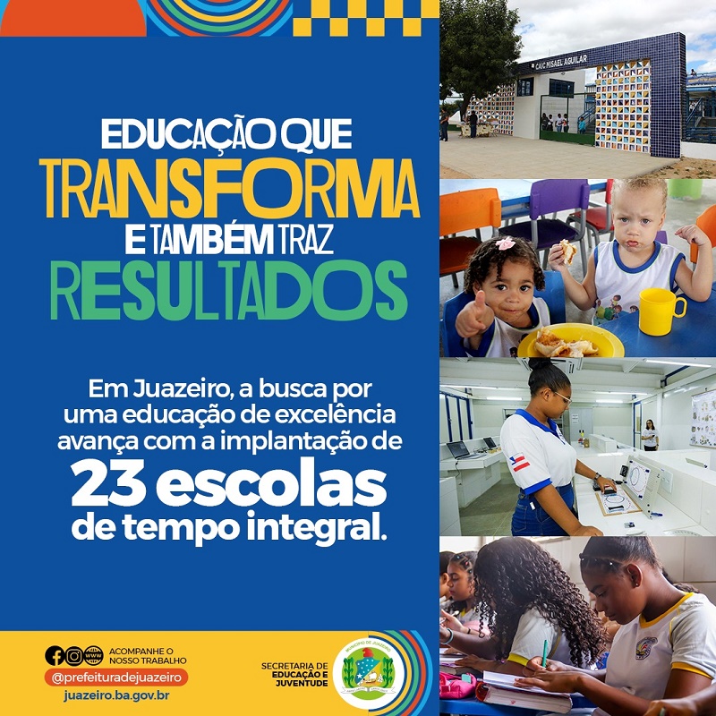 Com 23 escolas de tempo integral, Juazeiro avança no desenvolvimento do ensino municipal