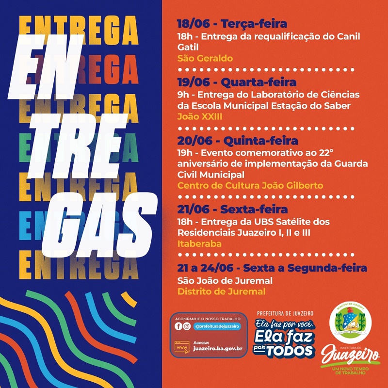 Prefeitura de Juazeiro entrega Canil Gatil, Laboratório de Ciências, UBS e celebra os 22 anos da GCM, de 18 a 24 de junho