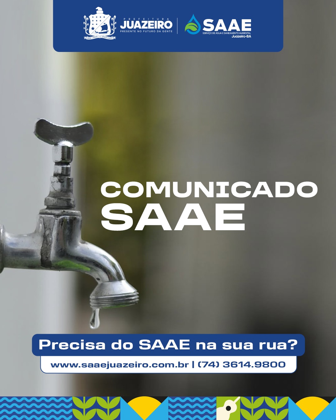 SAAE comunica interrupção temporária no abastecimento de água em Juazeiro nesta quarta-feira (08)