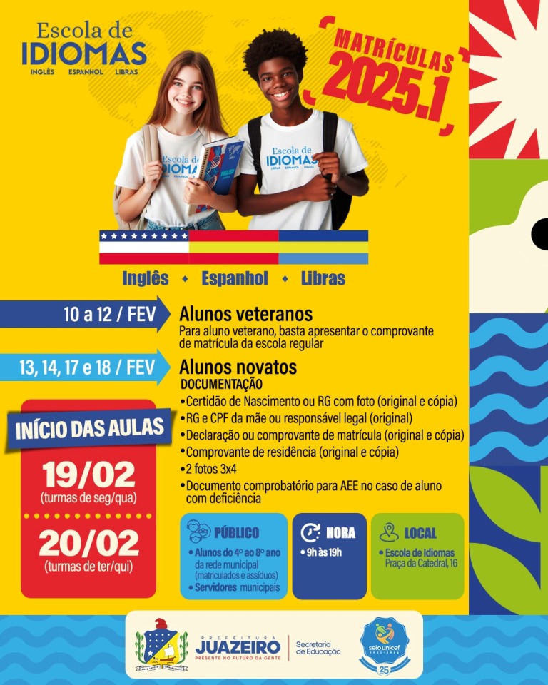Escola de Idiomas de Juazeiro inicia matrículas para alunos novos nesta quinta-feira (13)