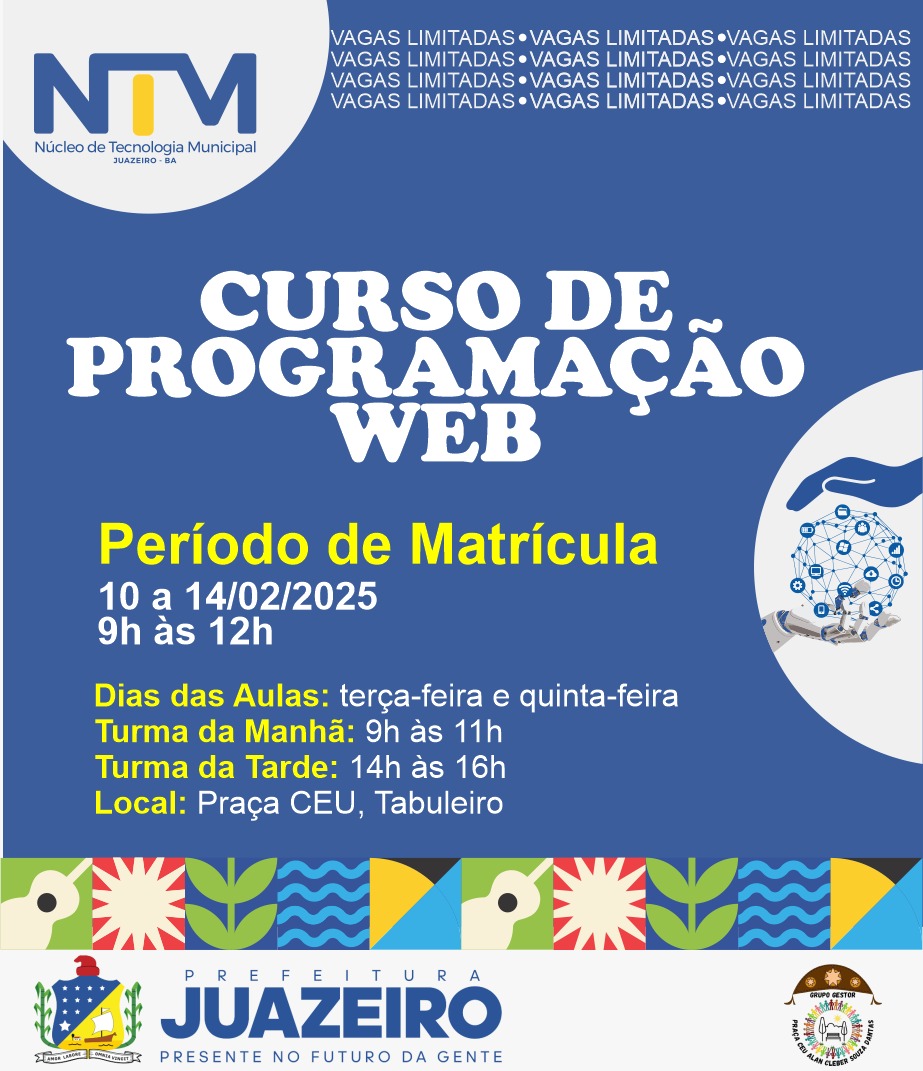 Prefeitura de Juazeiro oferece curso de Desenvolvimento Web para a comunidade do Tabuleiro e região