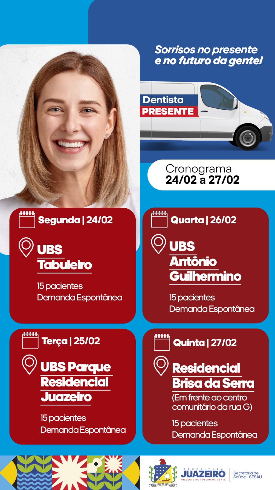 Confira o novo cronograma de atendimento da Unidade Móvel Odontológica de Juazeiro