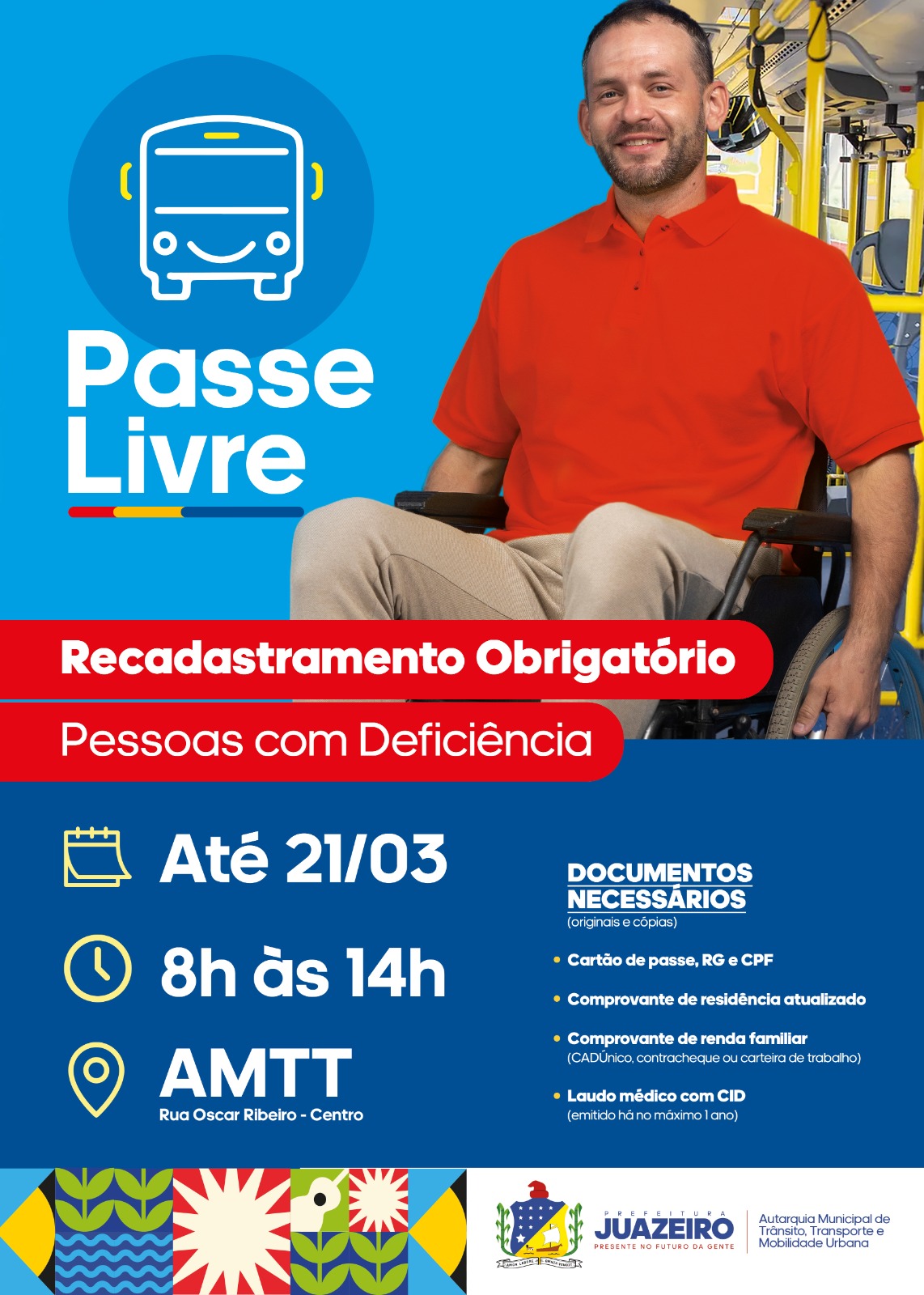 Prorrogado recadastramento do Passe Livre para pessoas com deficiência em Juazeiro