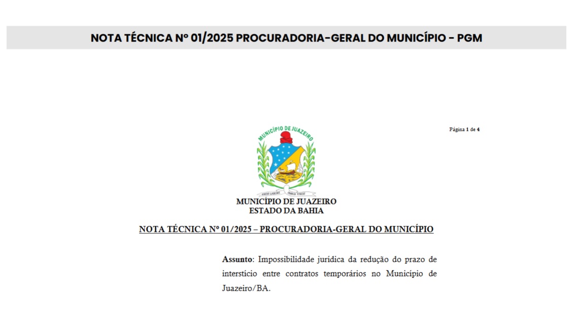 Interstício para contratação de servidores temporários é tema de Nota Técnica divulgada pela Procuradoria Geral do Município