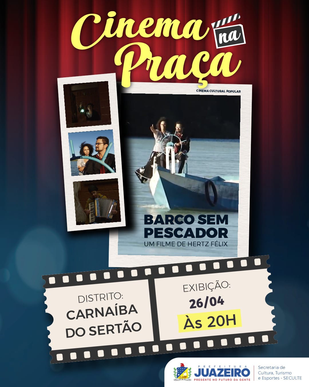 Projeto Cinema na Praça exibe filmes gratuitos em Carnaíba e no Quidé nos dias 26 e 29 de abril