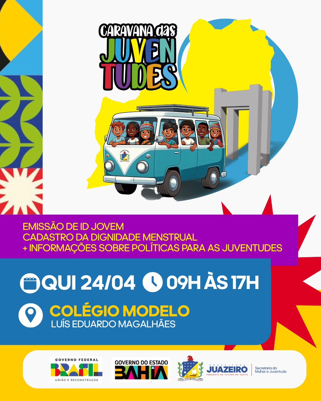 Caravana das Juventudes leva serviços de emissão de ID Jovem e Cadastro da Dignidade Menstrual para alunos do Colégio Modelo, em Juazeiro