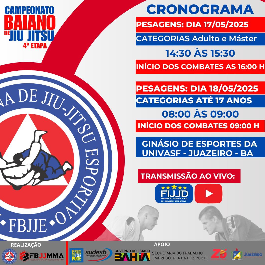 Juazeiro sedia campeonato baiano de jiu-jitsu 2025 neste sábado (17) e domingo (18)