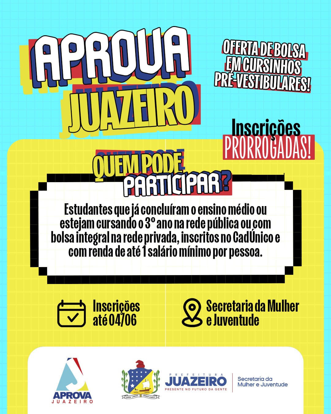 Bolsas de estudo: Prefeitura de Juazeiro prorroga inscrições do Aprova Juazeiro com cotas para pessoas negras, PCD’s, Trans e Travestis