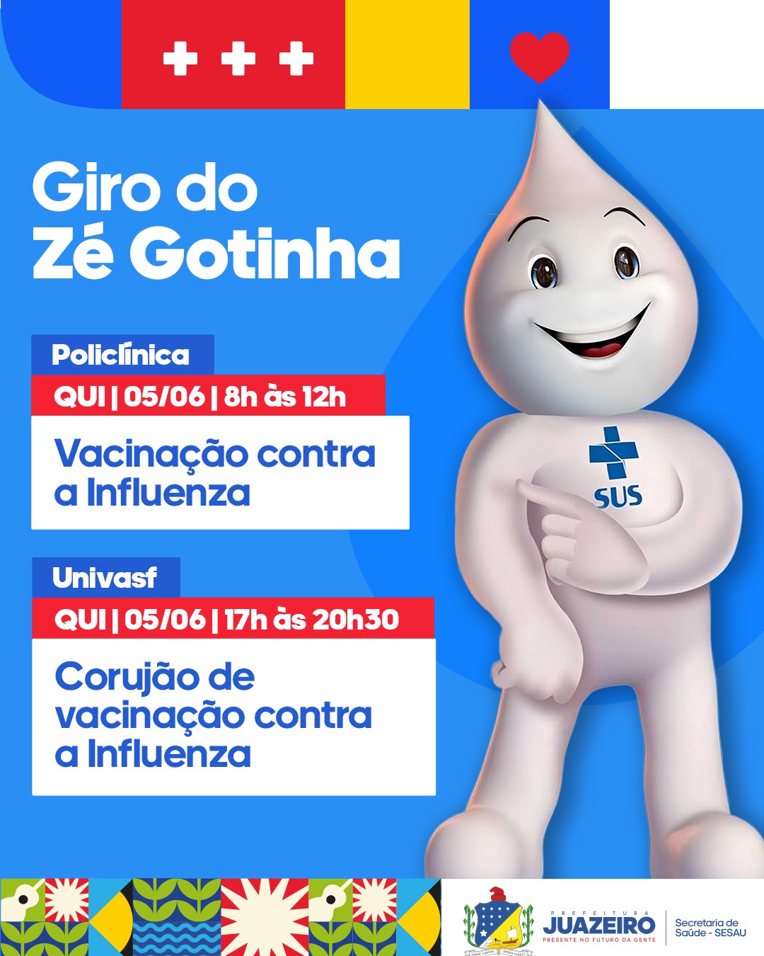 Secretaria de Saúde de Juazeiro divulga cronograma de vacinação contra a Influenza nesta quinta-feira (5)