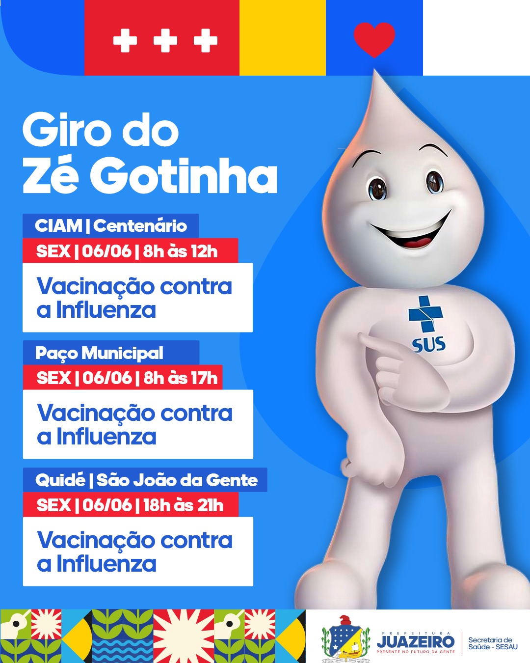 Secretaria de Saúde de Juazeiro divulga cronograma de vacinação contra a Influenza nesta sexta-feira (6)