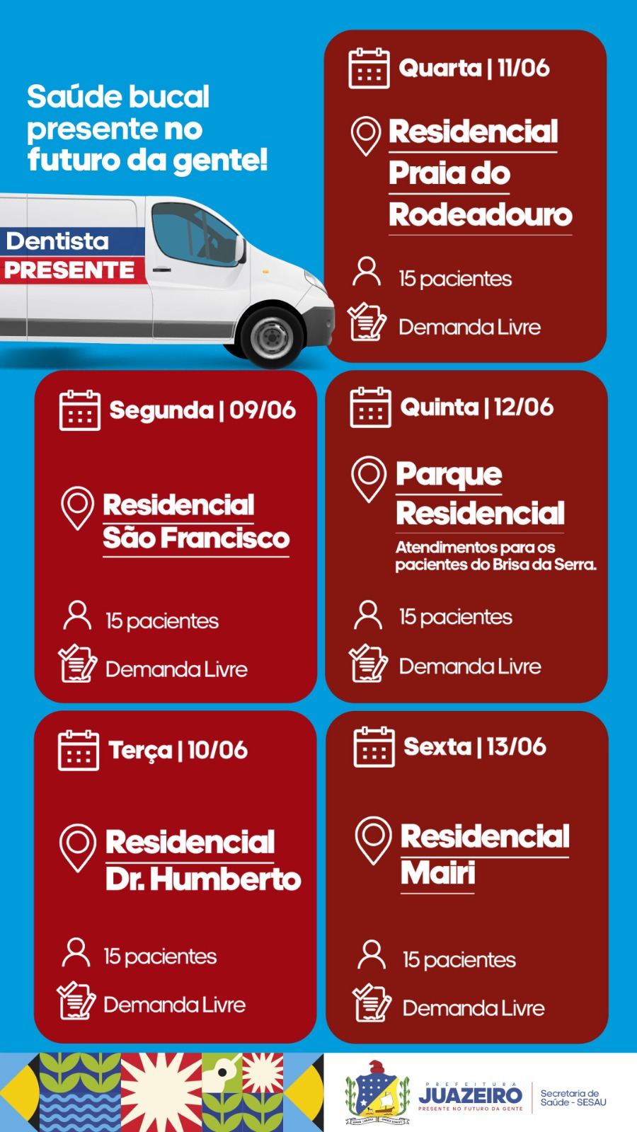 Confira o novo cronograma de atendimento da Unidade Móvel Odontológica de Juazeiro