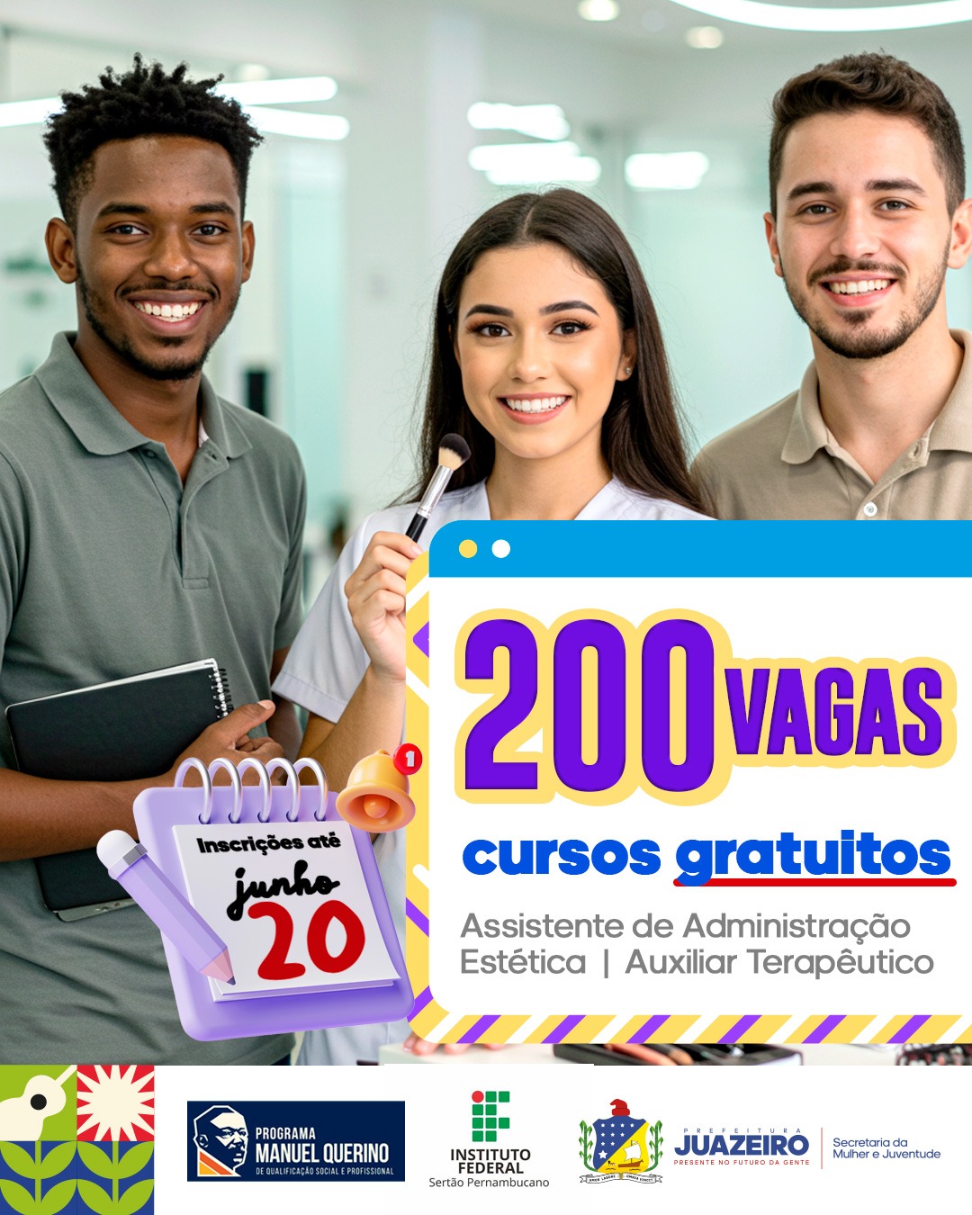 Prefeitura de Juazeiro e IFSertãoPE oferecem 200 vagas em cursos gratuitos de qualificação para jovens