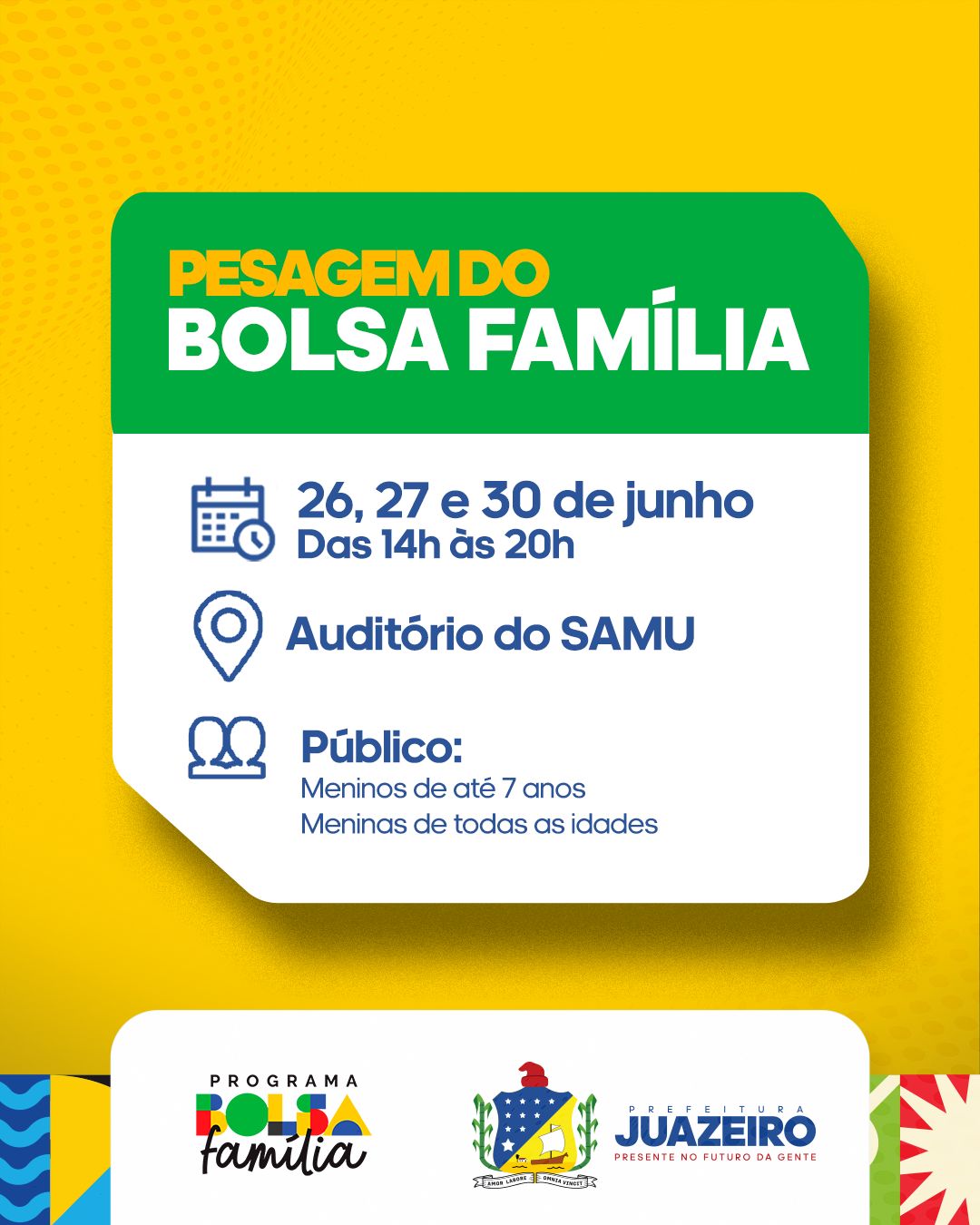 Bolsa Família: Prefeitura de Juazeiro divulga cronograma de pesagem obrigatória para beneficiários faltosos